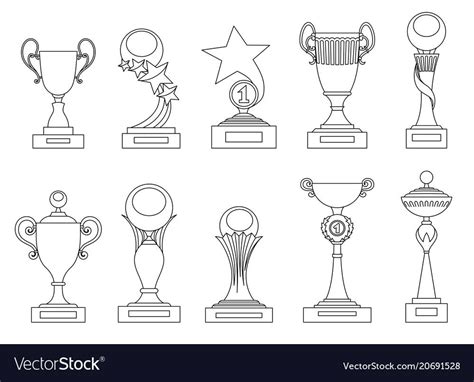 Sports Trophies And Awards Silhouettes Set For Vector Image On