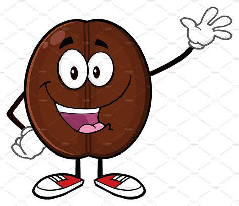 Happy Coffee Bean Character Waving Mascotcharacterwavingcartoon