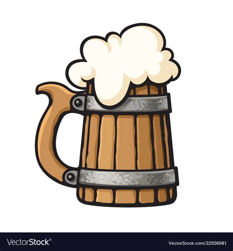 Cartoon Old Wooden Beer Mug With Foam Design Vector Image