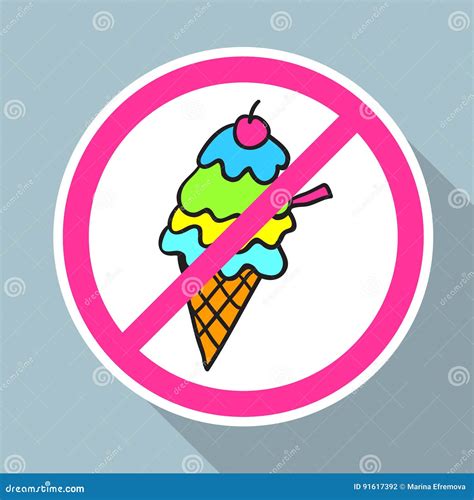 No Ice Cream Sign Isolated On Blue Background Stock Vector