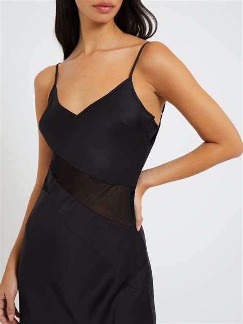 Inu Satin Mesh Strappy Dress Black French Connection Us