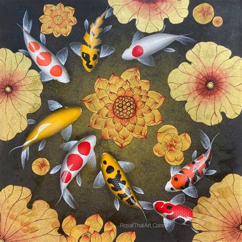 Beautiful Koi Fish Painting For Sale Royal Thai Art