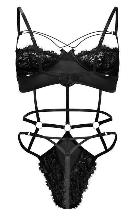 black lace detail mesh cut out bodysuit prettylittlething