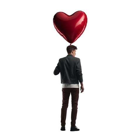 Ai Generated Man With Heart Shaped Balloon Backside View 34965496 Png