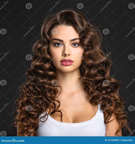 Beautiful Young Woman With Long Curly Brown Hair Stock Image Image Of
