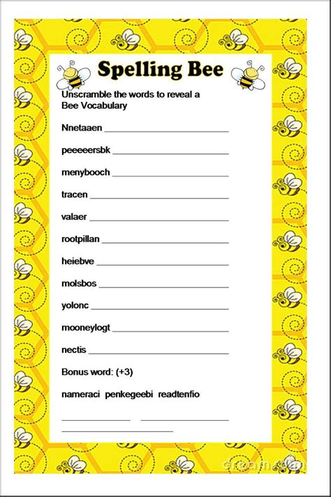 Printable Spelling Bee Score Sheet Template