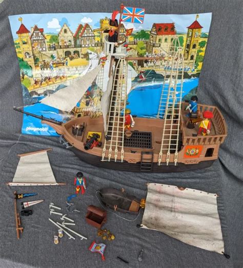 Lot Vintage Playmobil Pirate Ship With Instructions In Played