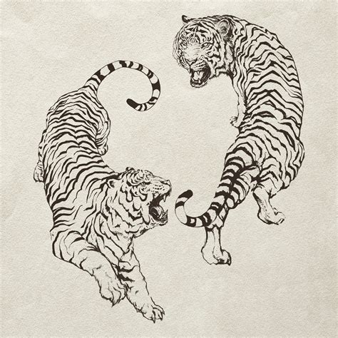 premium photo hand drawn roaring yin yang tigers illustration