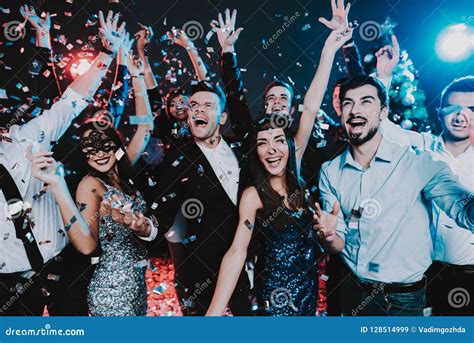 Smiling People Celebrating New Year On Party Stock Image Image Of