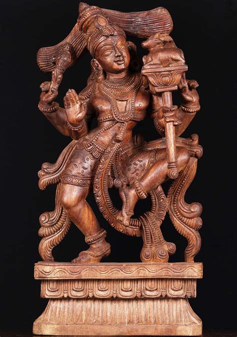 Sold Wood Shiva Statue Holding Nandi Club 24 76w1v Hindu Gods