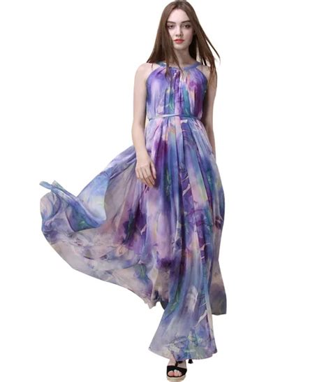 2018 New Lavender Floral Long Chiffon Maxi Dress Gown Plus Sizes