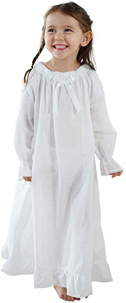 Girls Nightgowns Long Sleeve Vintage White Cotton Nightwear