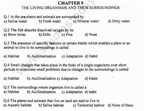Cbse Class 6 Science The Living Organisms And Their Surroundings Mcqs