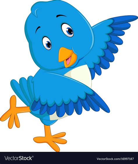 Cute Blue Bird Cartoon Vector Image On Animales Aves Manualidades