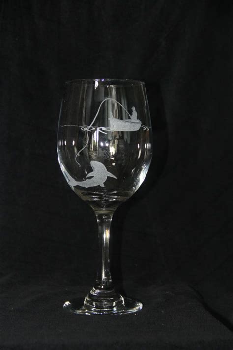 Hand Etched Wine Glass Gone Fishing Etched Wine Glass
