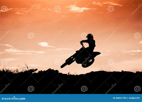 Motocross Action With Sunset Background Stock Photo Image Of Race
