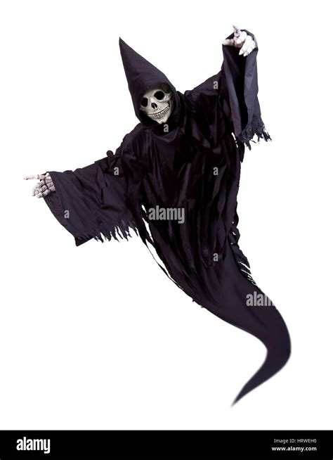 Flying Grim Reaper Isolated On White Background Stock Photo Alamy