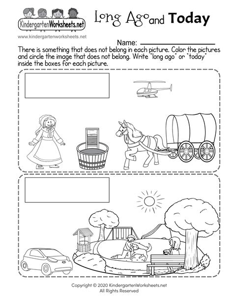 Kindergarten Social Studies Worksheet Long Ago And Today Social