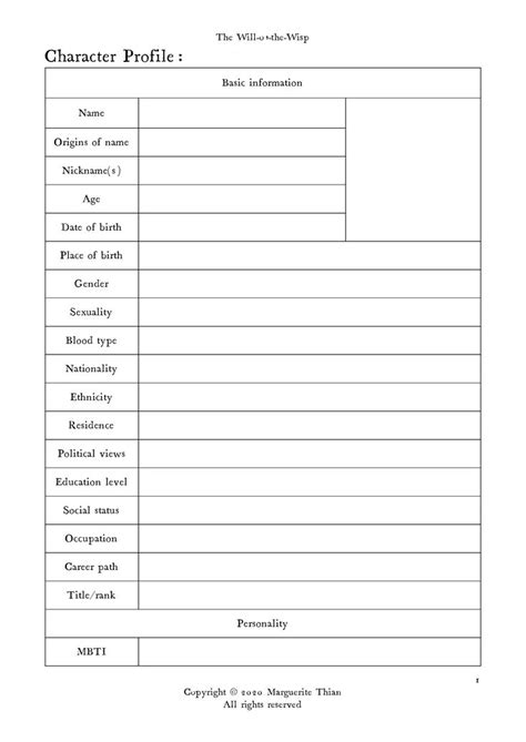 Character Profiles Getting To Know Your Characters Free Templates