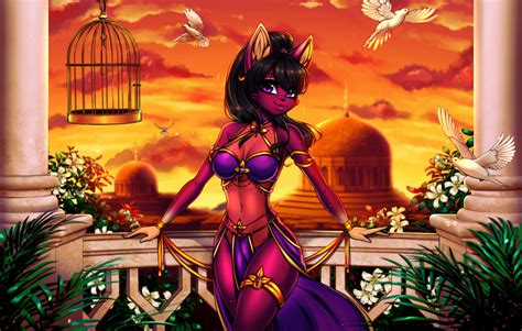 Rule 34 Anthro Arabia Arabian Clothes Balcony Belly Dancer Belly Dancer Outfit Birds Cat Ears