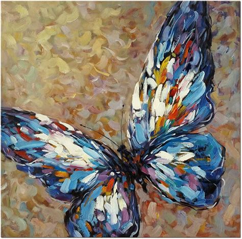 Blue Butterfly Signed Hand Painted Abstract Butterfly Oil Painting