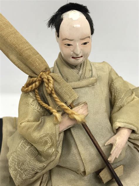 rare antique 19th c japanese sitting warrior gofun doll black laquer wood base ebay