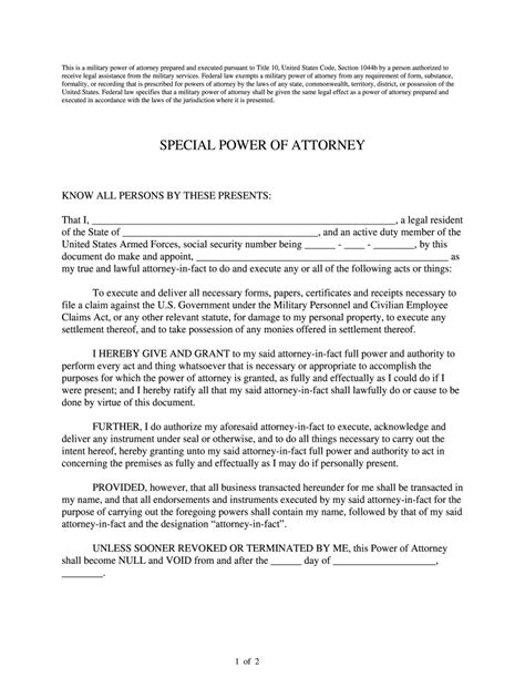Va Power Of Attorney Forms Free Printable Free Limited Special Power