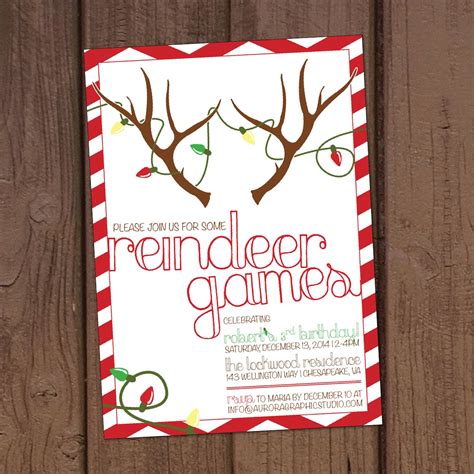 reindeer games birthday christmas party invitation etsy