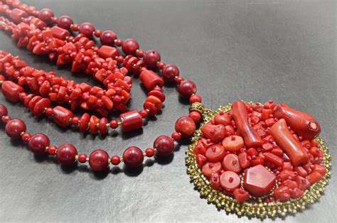 Red Coral Necklace Multi Strand Layered Necklace Beaded Etsy
