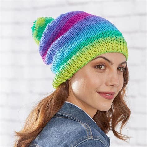 Red Heart Knit Stripes Hat S Knitting Knitting Patterns Free Hats