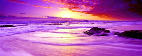 2560x1024 Purple Beach Sunset 4k 2560x1024 Resolution HD 4k Wallpapers, Images, Backgrounds ...