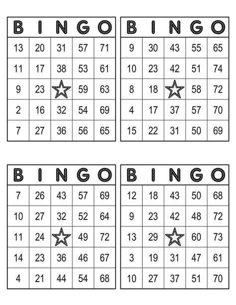 Bingo Cards 1000 Cards 4 Per Page Immediate Pdf Download Black W