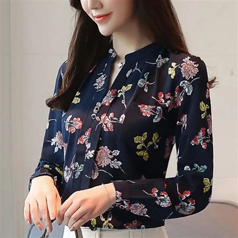2018 Womens Tops And Blouses Autumn Fashion V Neck Chiffon Blouses Slim Women Chiffon Blouse