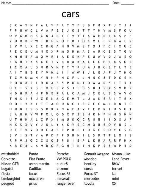 Famous Cars Word Search Wordmint