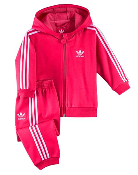 Adidas Originals 3 Stripe Fleece Hooded Pink White Infants Tracksuit