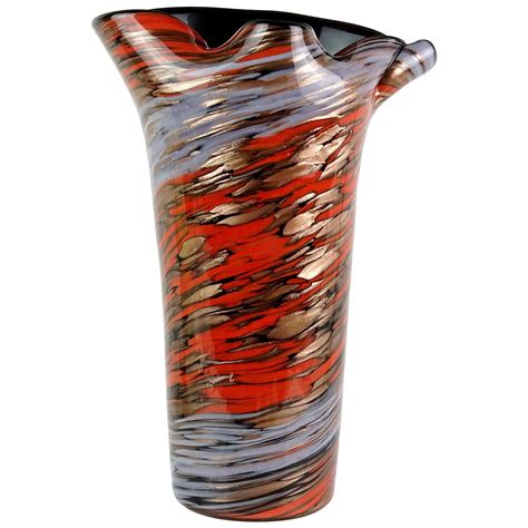 Fratelli Toso Murano Blue Pink White Ribbons Italian Art Glass Fazzoletto Vase For Sale At 1stdibs