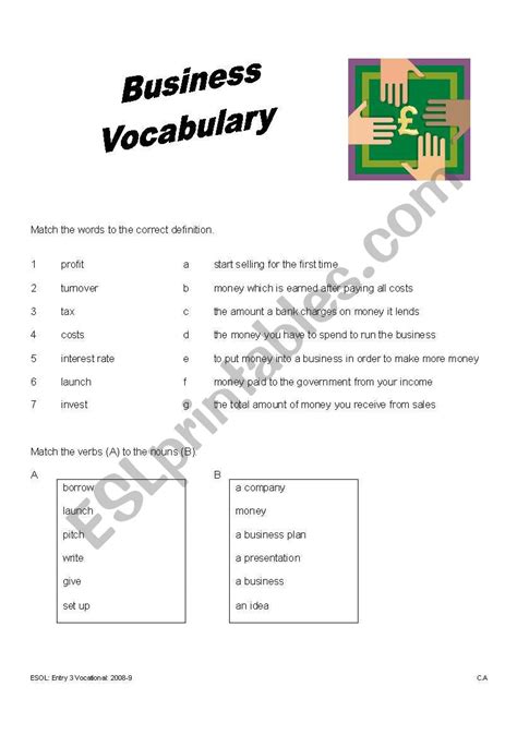 Business Vocabulary Worksheets Business Vocabulary Esl Worksheet By