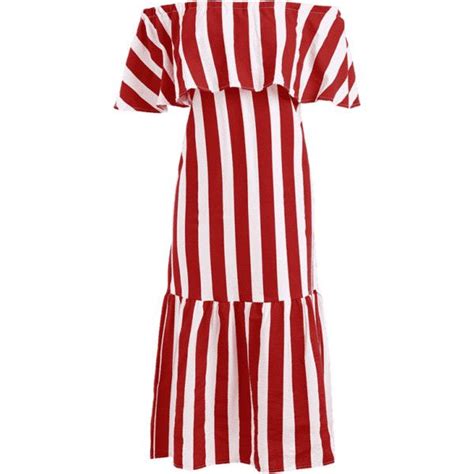 Off The Shoulder Striped Flounce Dress Red 27 Aud Liked On Polyvore