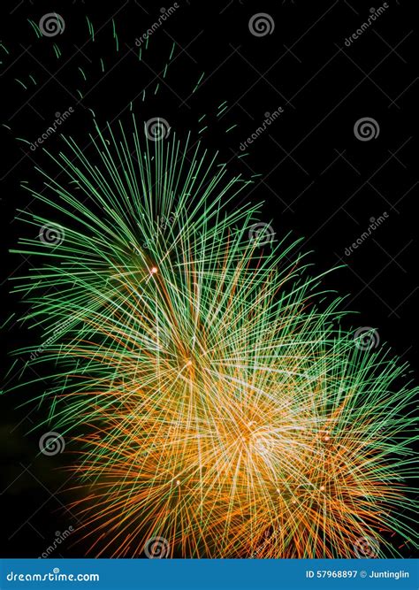 Green And Orange Fireworks Close Up Stock Image Image Of Close