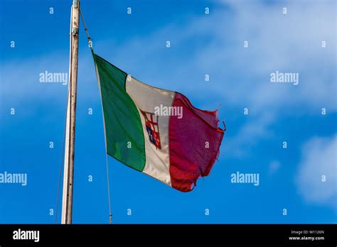 Italian Flag With Emblem Of The Four Maritime Republics Venice Genoa