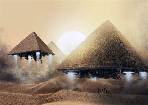Two Pyramids In The Desert With An Arrow Pointing To One That Appears