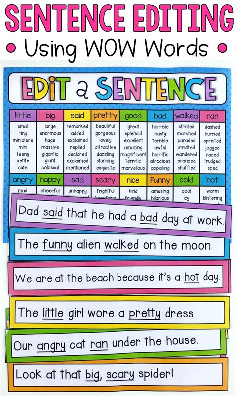 Edit a Sentence Writing Center - Synonyms and Adjectives | Wow words, Sentence editing, Sentence ...
