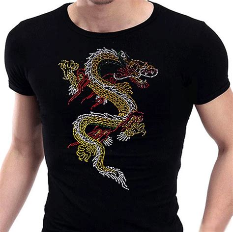 New Mens Dragon T Shirts With Rhinestones Short Sleeve Summer Mens