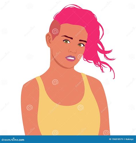 Portrait Of A Young Woman With Pink Hair Stock Vector Illustration Of