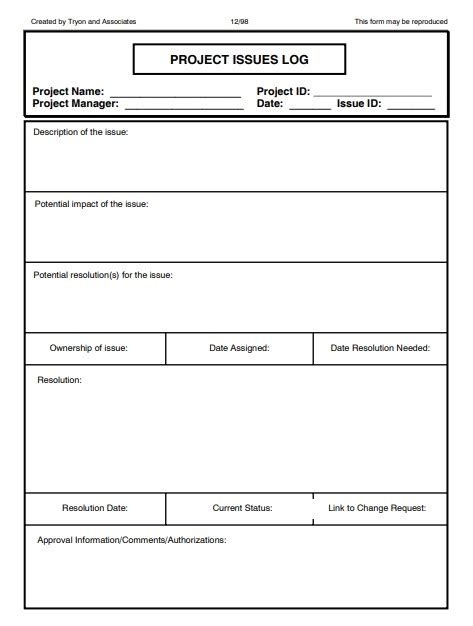 16 Printable Issue Log Example Forms And Templates Fillable Samples Images