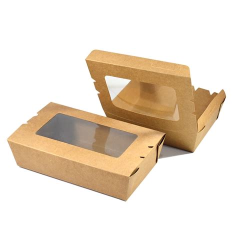 2100ml Kraft Paper Lunch Box With Window For Fast Food Salad