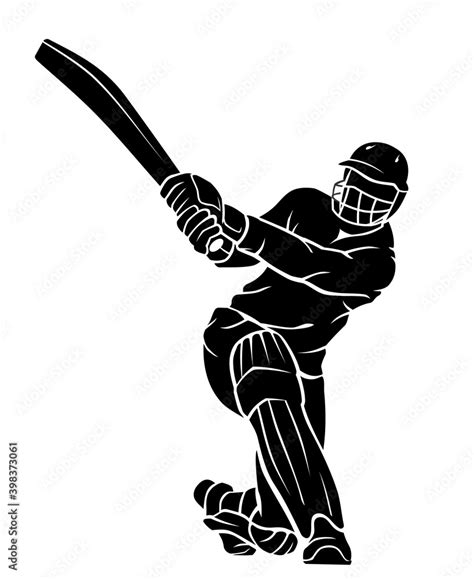 Cricket Player Silhouette Kneeling Bat Swing Stock Vector Adobe Stock