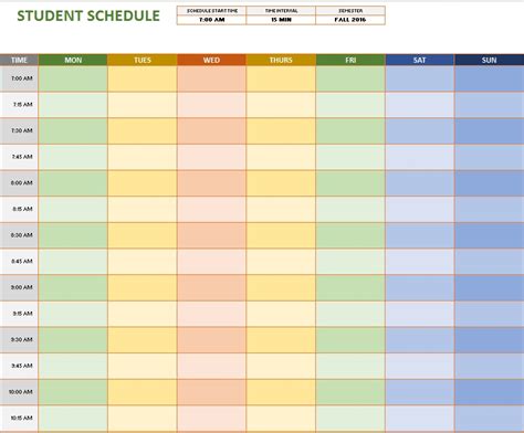 Weekly Student Schedule Template 8 Printable Samples