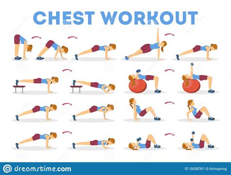Chest Workout Set Collection Of Exercise For Arm Stock Vector