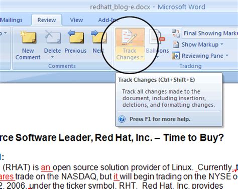 Microsoft® word® 2010 you can show and hide comments using the review tab in the ribbon in microsoft word. Using Microsoft Track Changes - Word 2007